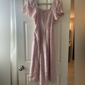Women’s Pink Eyelet Sleeve Smocked Dress